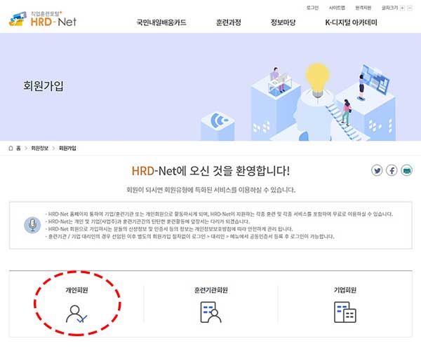 내일배움카드 온라인 신청 방법 따라하기 2 hrd-net-회원가입 페이지