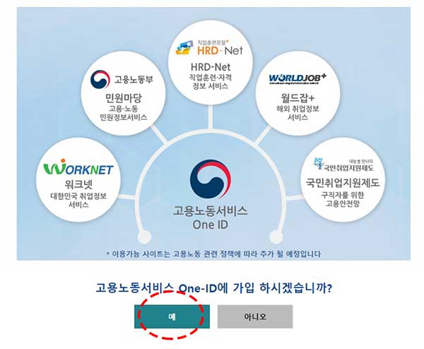 내일배움카드 온라인 신청 방법 따라하기 3 one-id-가입 화면